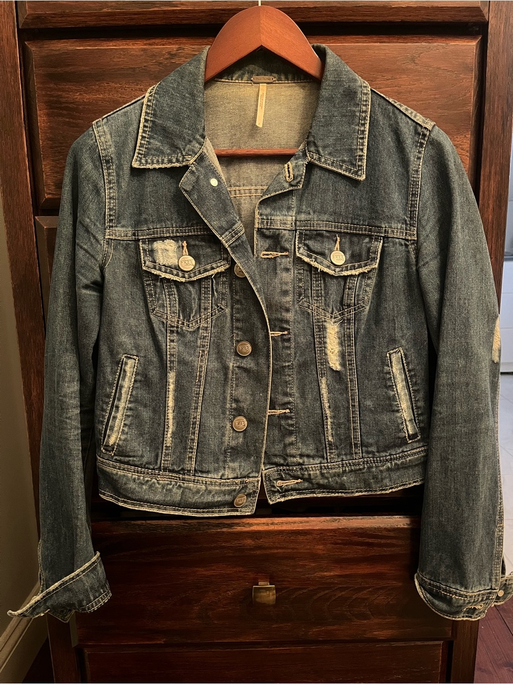 Free People Denim Jacket - Women's Distressed Blue Jean Jacket -2